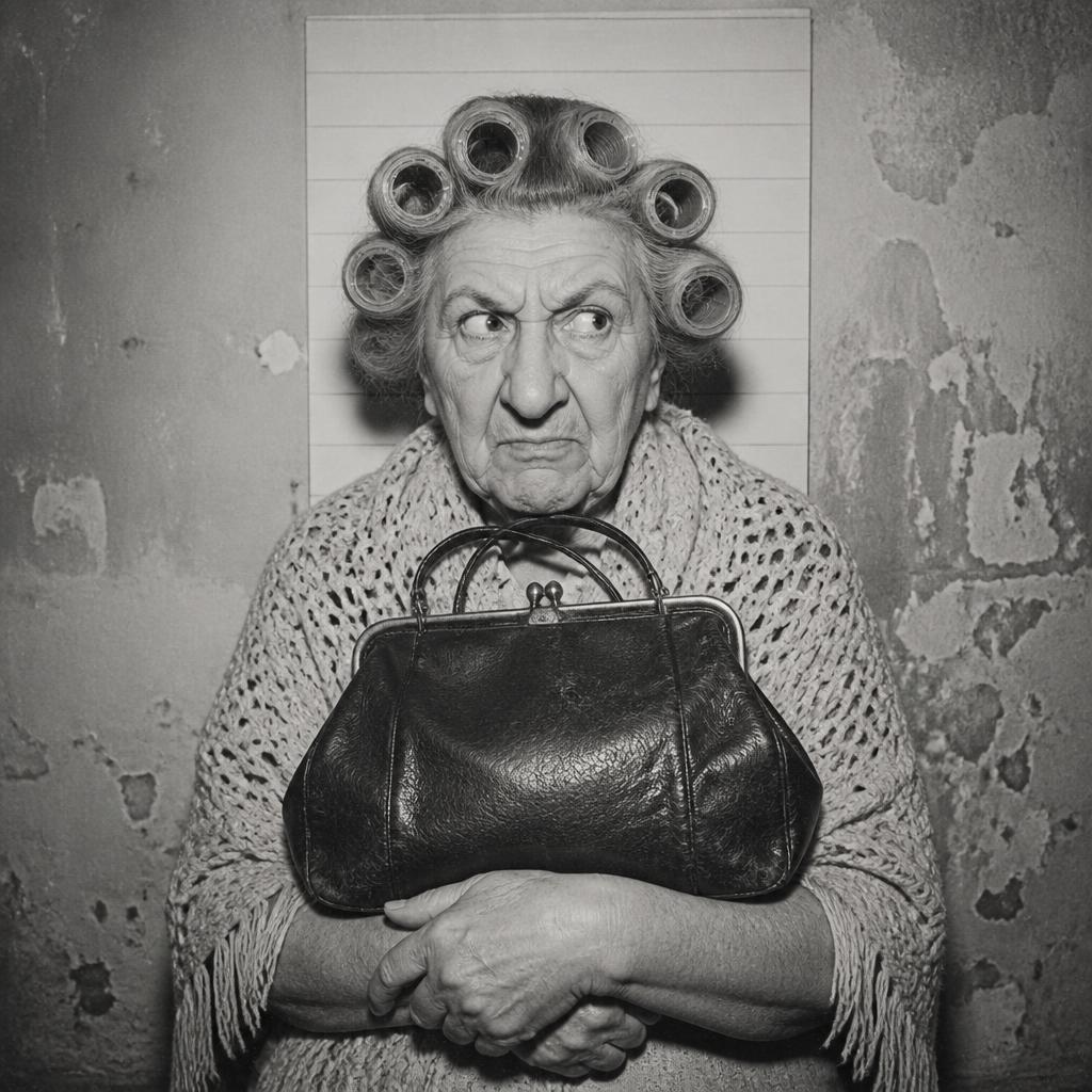 Vintage mugshot of a scowling grandmother