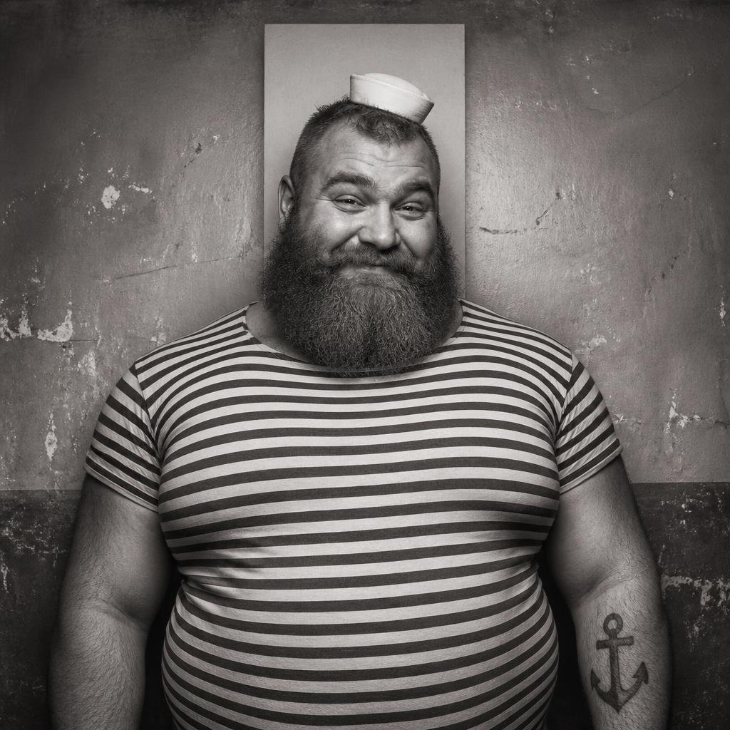 Vintage mugshot of a sheepish sailor